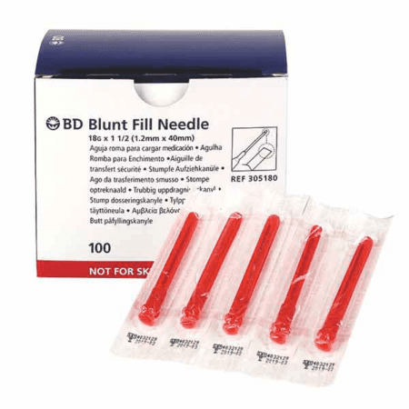 BD Blunt Fill Needle (Red) 18G x 1.5" (Box of 100)