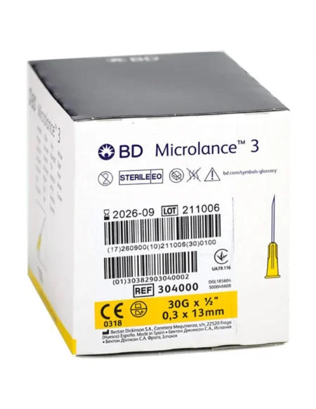 BD Microlance 3 (Yellow) 30G x 0.5" (Box of 100)